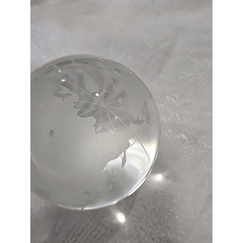 Vintage World Globe Paperweight Clear Frosted Glass Ball 3